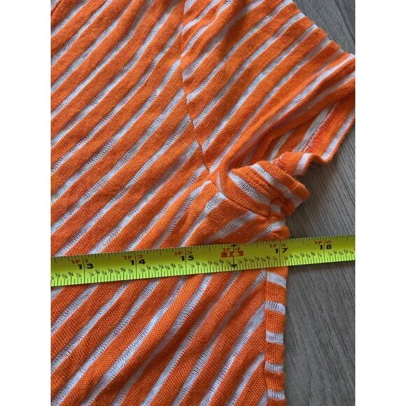 Jones New York Signature Orange & White Linen Striped V-Neck T-Shirt M - Picture 6 of 7